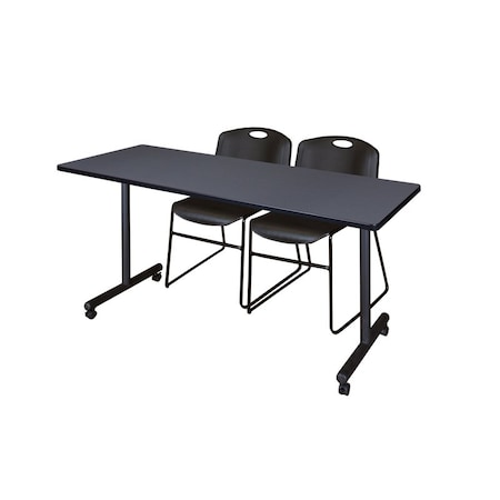 Kobe Rectangle Mobile table, 60" W, 29" H, Laminate Top, Gray MKTRCC6024GY44BK